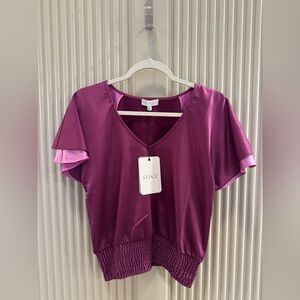 SLEDGE Women's Purple Flutter Sleeve Blouse
